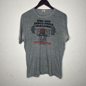 Vintage Grey 1981 UDA Bench Press weightlifting Champion T shirt Size XL